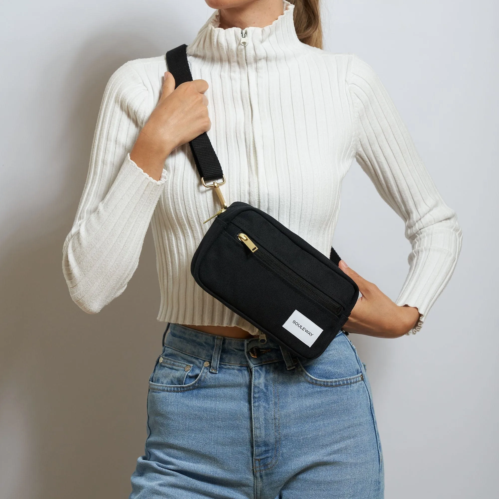 Natural Cotton Canvas Hip Bag | Night Black