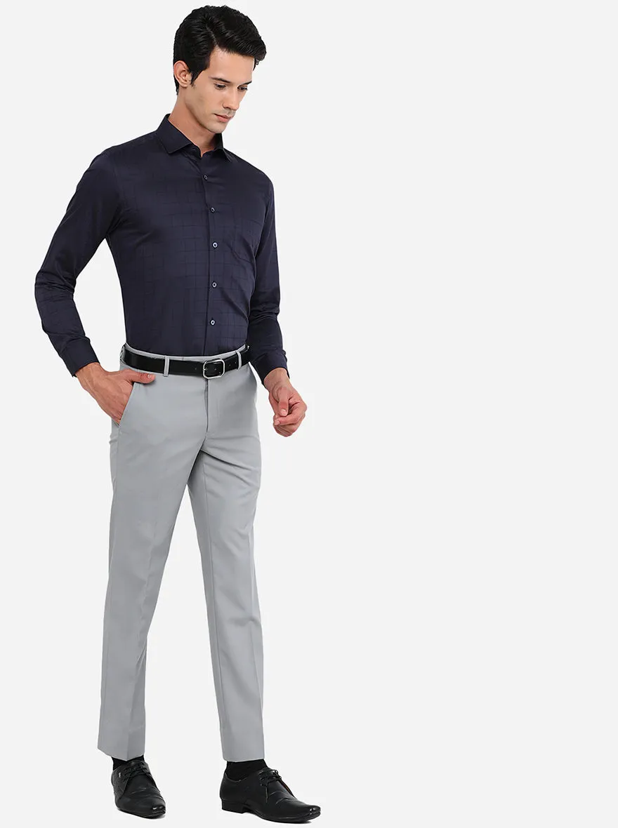 Navy Blue Checked Slim Fit Formal Shirt | Greenfibre