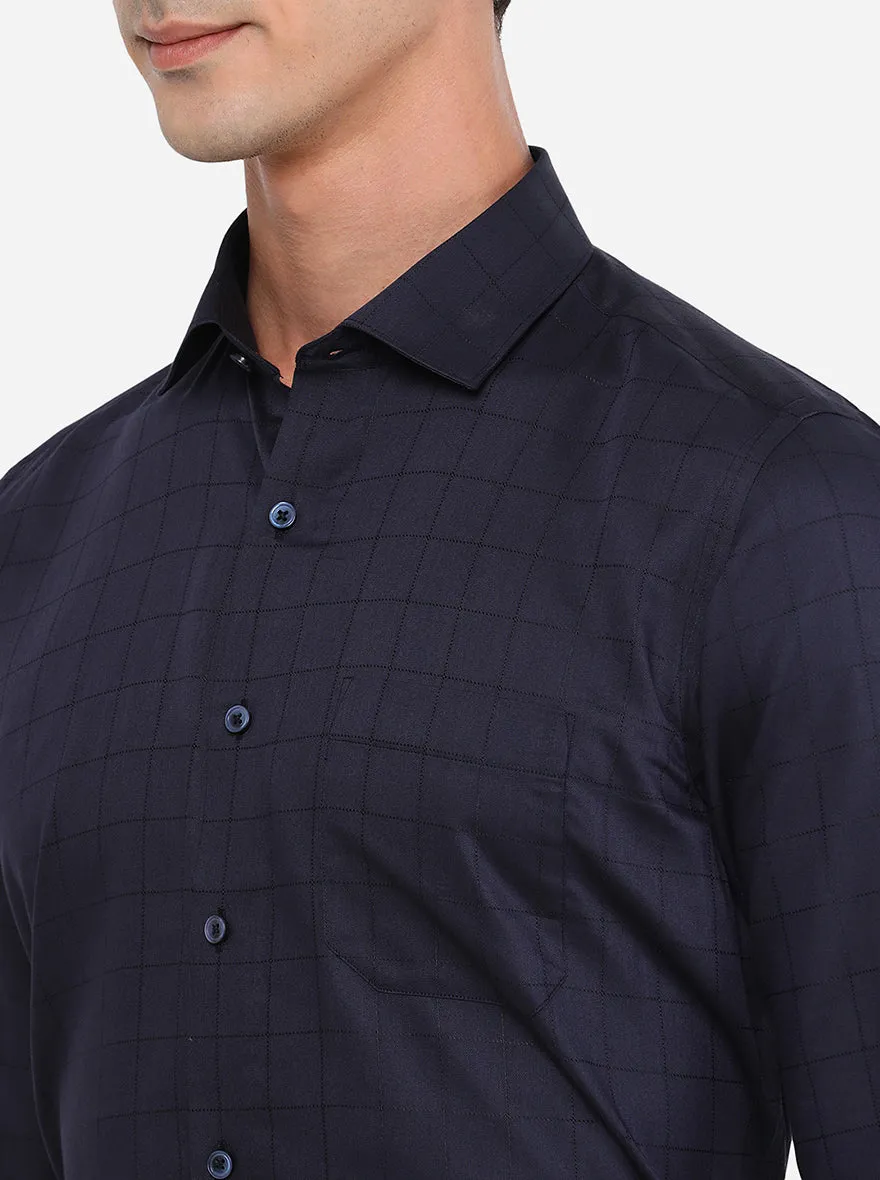 Navy Blue Checked Slim Fit Formal Shirt | Greenfibre