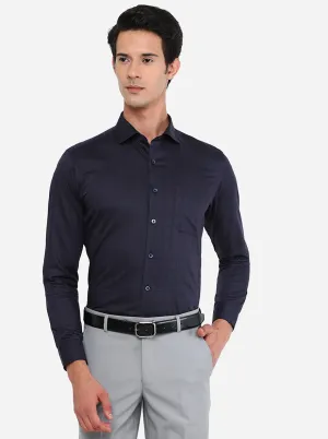 Navy Blue Checked Slim Fit Formal Shirt | Greenfibre