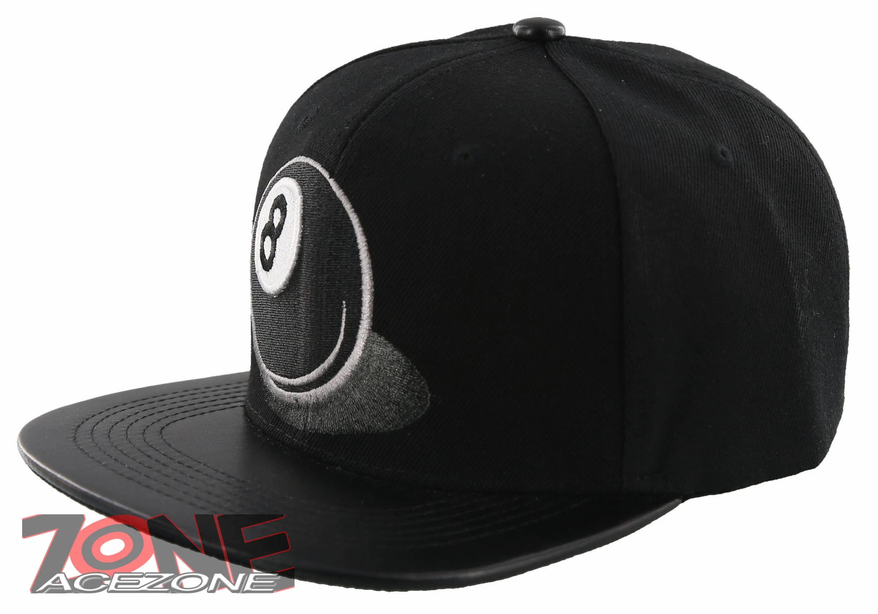 NEW! 8 BALL FAUX LEATHER VISOR FLAT BILL SNAPBACK CAP HAT BLACK