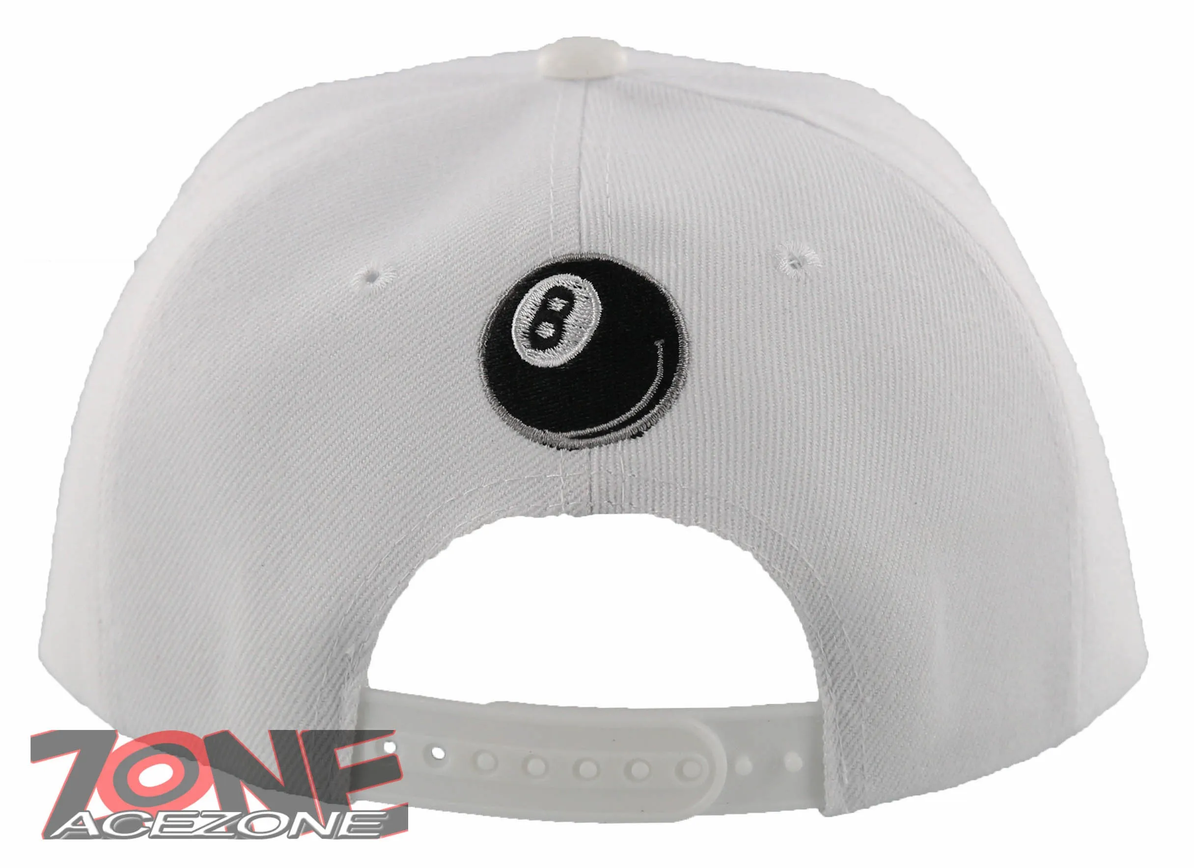 NEW! 8 BALL FLAT BILL FAUX LEATHER VISOR SNAPBACK CAP HAT WHITE