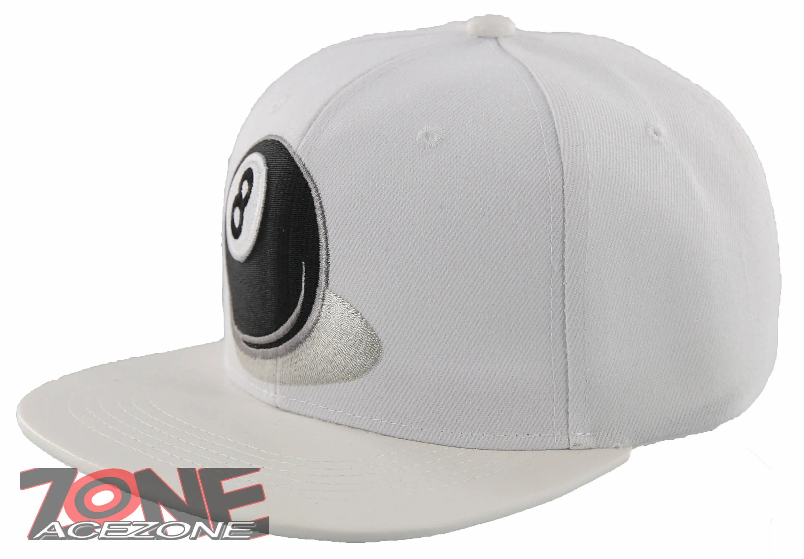 NEW! 8 BALL FLAT BILL FAUX LEATHER VISOR SNAPBACK CAP HAT WHITE