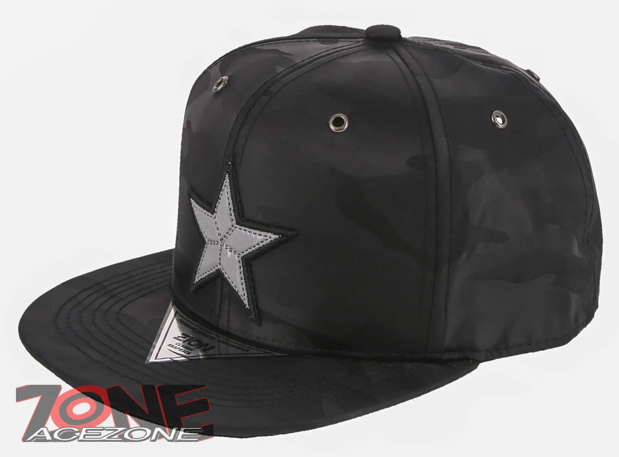NEW! BIG LEATHER STAR FLAT BILL SNAPBACK BASEBALL CAP HAT CAMOUFLAGE BLACK
