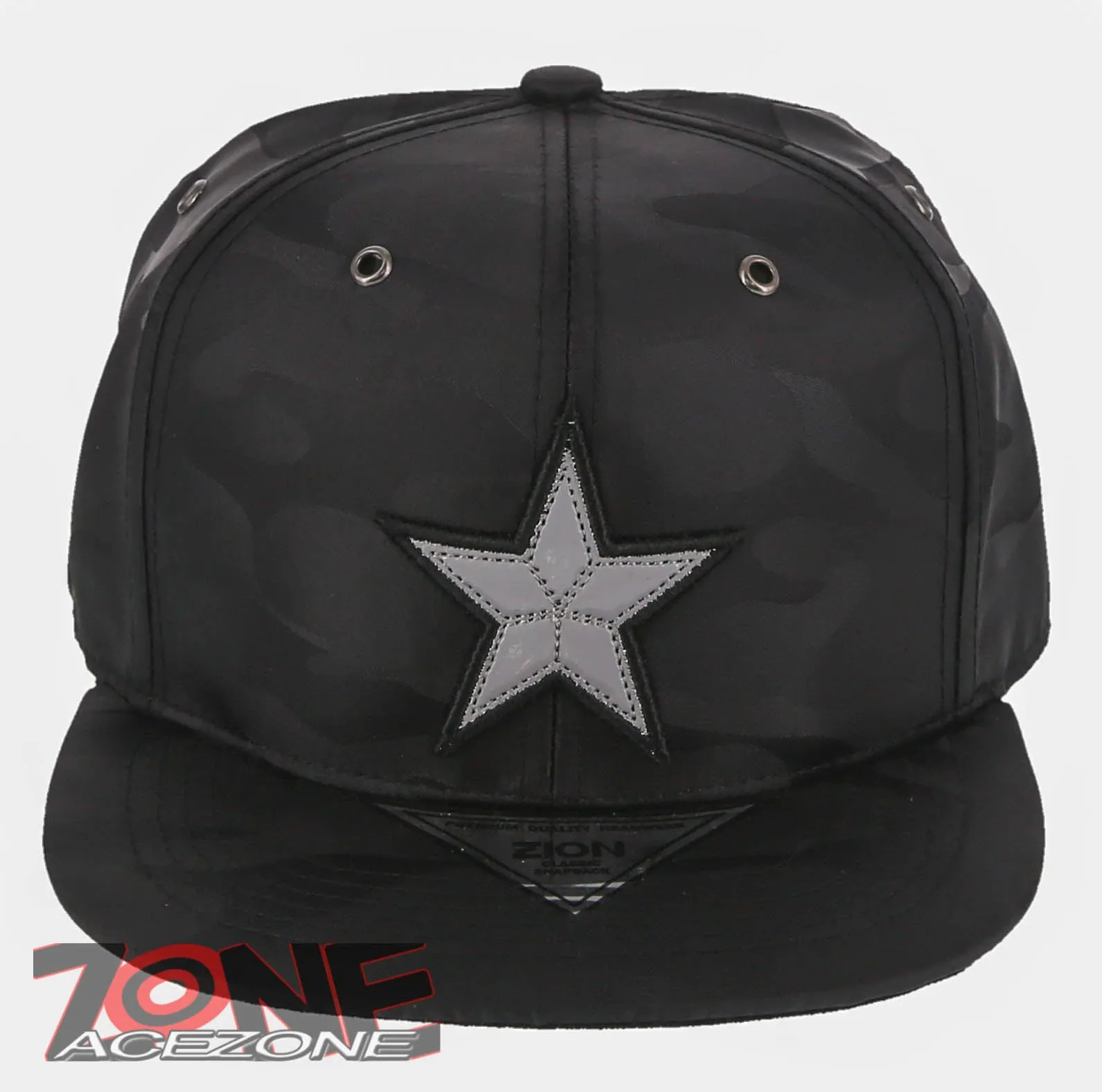 NEW! BIG LEATHER STAR FLAT BILL SNAPBACK BASEBALL CAP HAT CAMOUFLAGE BLACK
