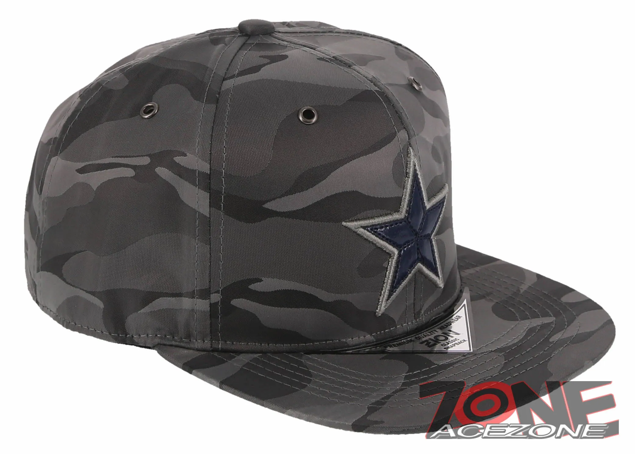 NEW! BIG LEATHER STAR FLAT BILL SNAPBACK BASEBALL CAP HAT CAMOUFLAGE GRAY