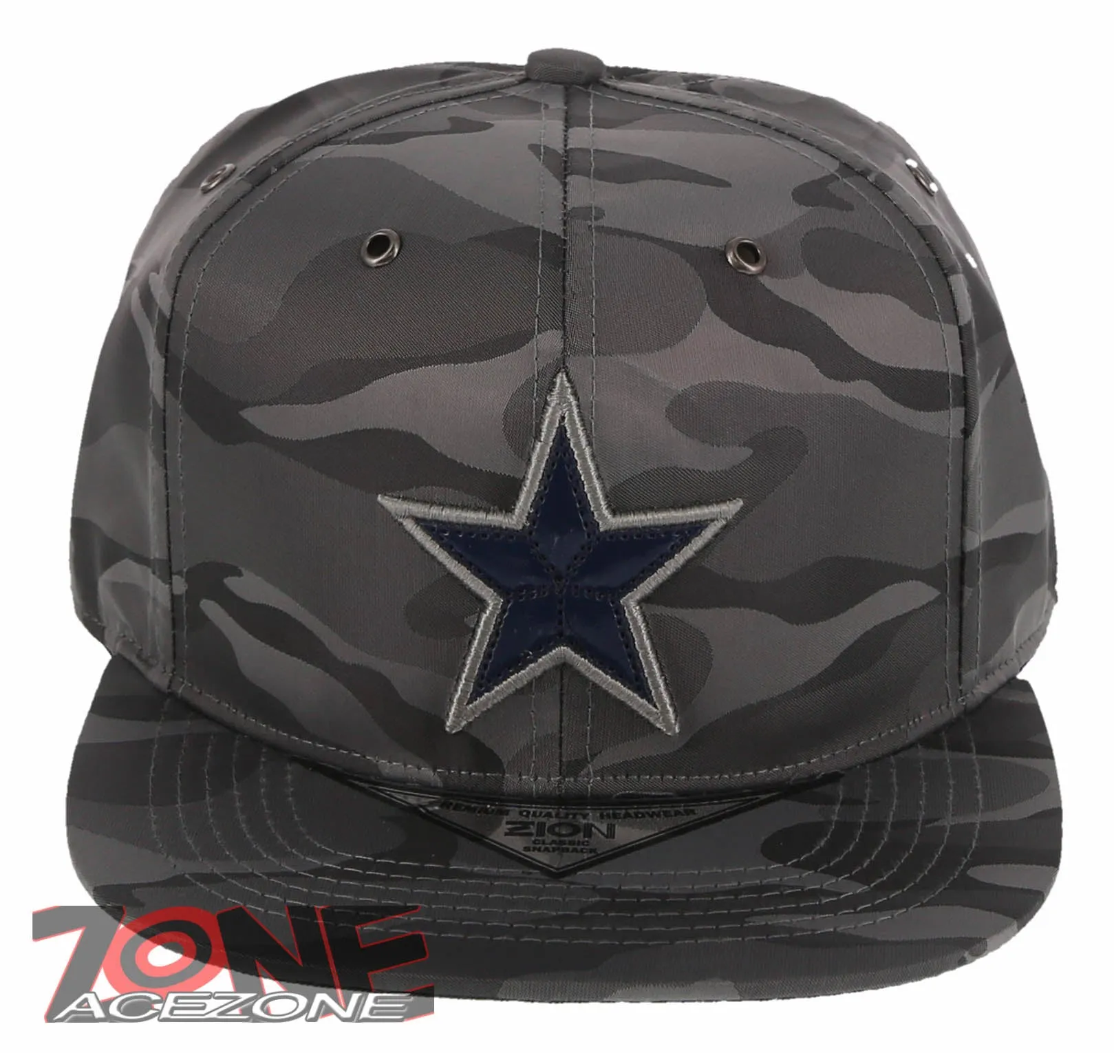 NEW! BIG LEATHER STAR FLAT BILL SNAPBACK BASEBALL CAP HAT CAMOUFLAGE GRAY