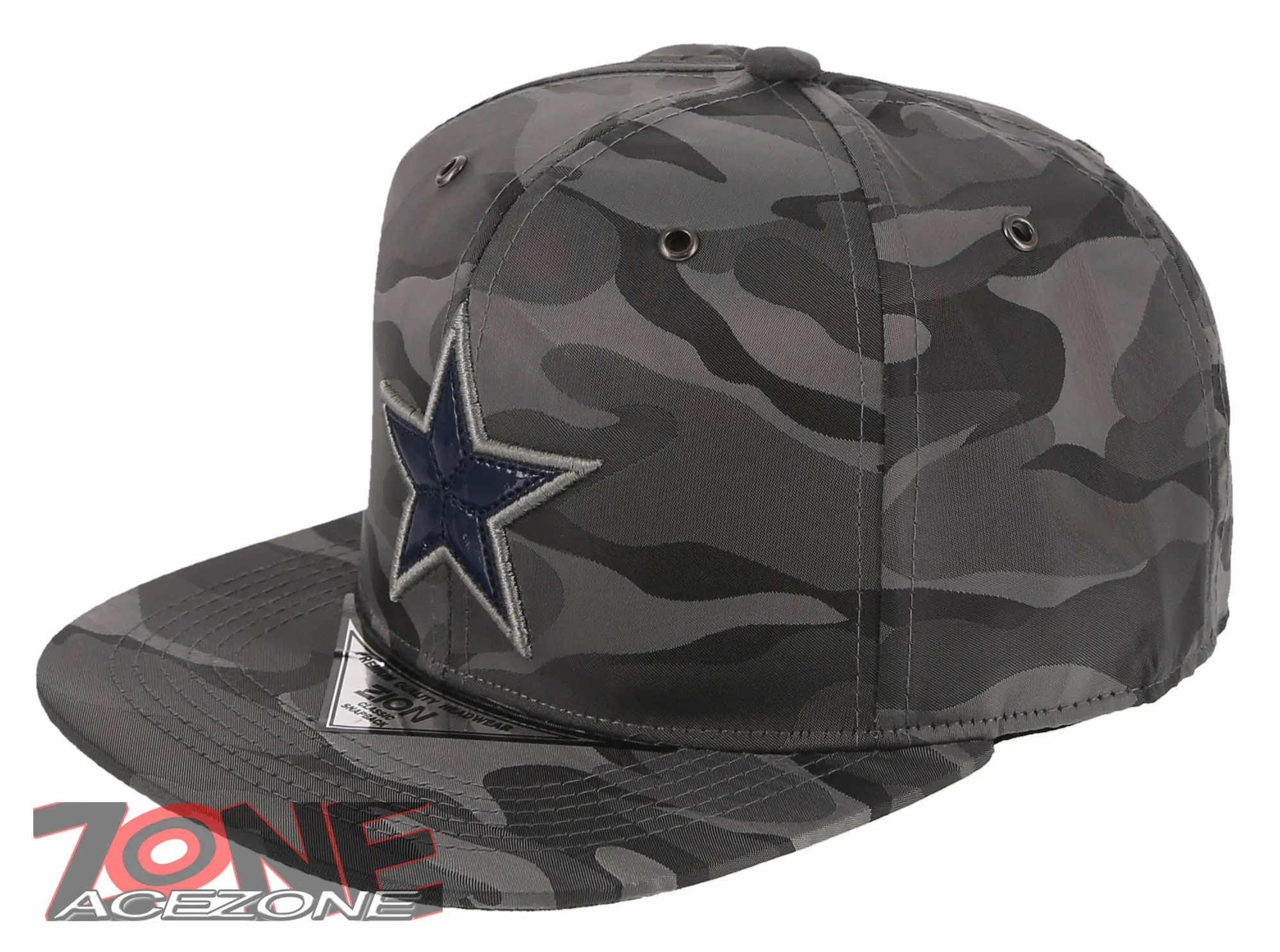 NEW! BIG LEATHER STAR FLAT BILL SNAPBACK BASEBALL CAP HAT CAMOUFLAGE GRAY