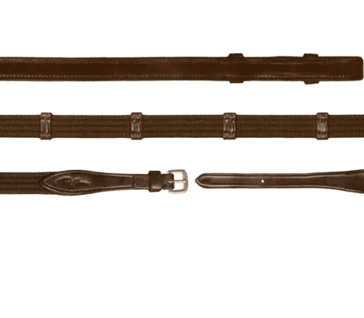 New English 5/8" Web Reins with 9 Leather Loops - Brown