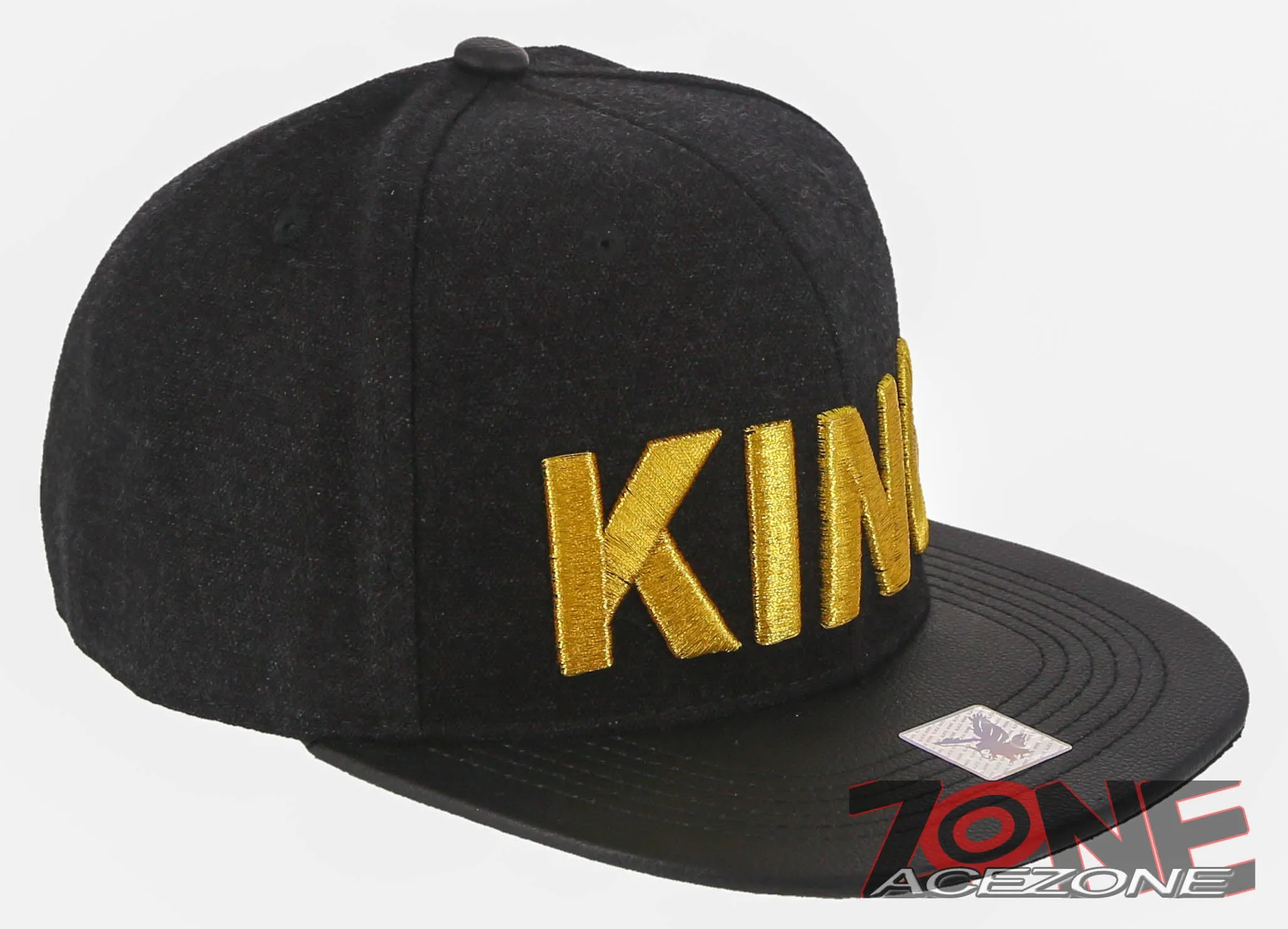NEW! KING FLAT LEATHER BILL SNAPBACK BASEBALL CAP HAT BLACK