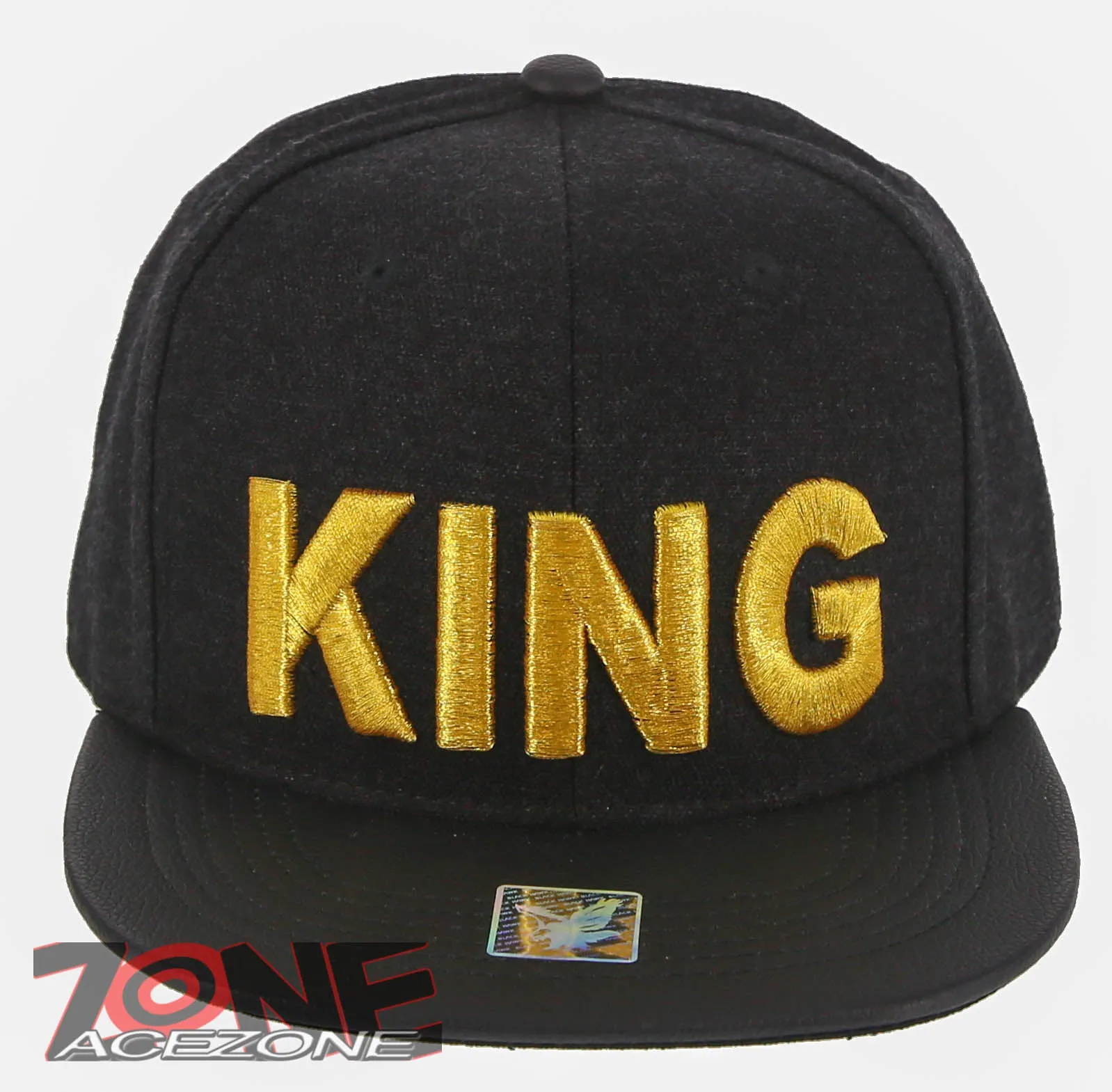 NEW! KING FLAT LEATHER BILL SNAPBACK BASEBALL CAP HAT BLACK