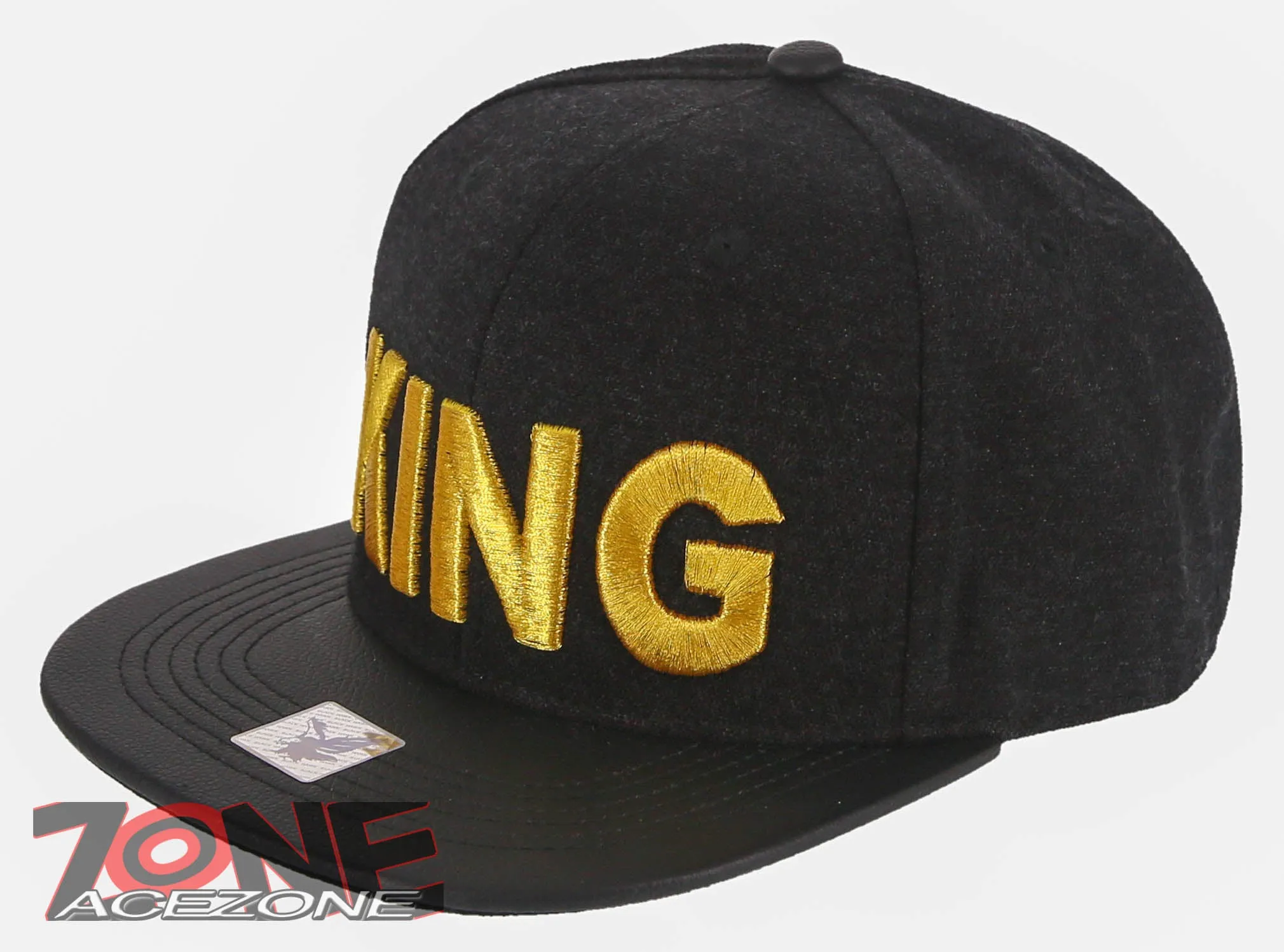 NEW! KING FLAT LEATHER BILL SNAPBACK BASEBALL CAP HAT BLACK