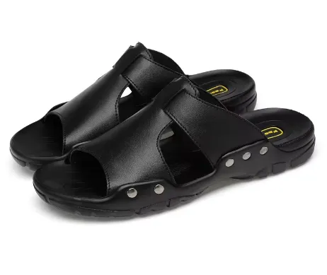NEW Men's PU Leather Slippers Summer Casual Shoes Big Size Black Slippers and Slip-on Sandals, Sz 15/16