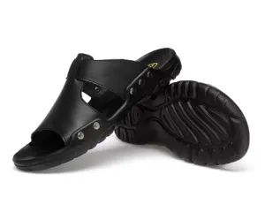 NEW Men's PU Leather Slippers Summer Casual Shoes Big Size Black Slippers and Slip-on Sandals, Sz 15/16