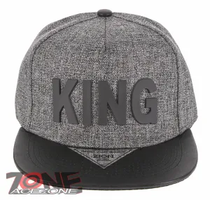 NEW! PVC KING FLAT LEATHER BILL SNAPBACK BASEBALL CAP HAT GRAY