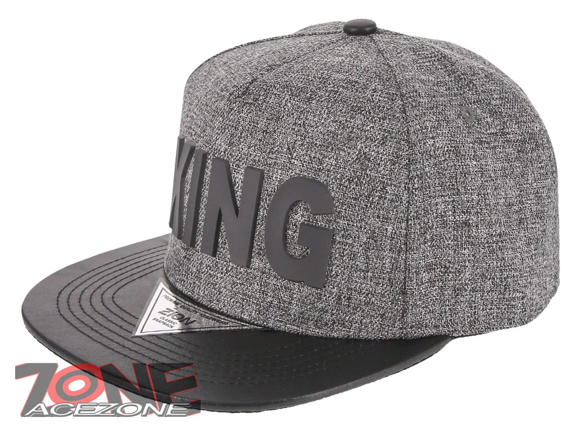NEW! PVC KING FLAT LEATHER BILL SNAPBACK BASEBALL CAP HAT GRAY