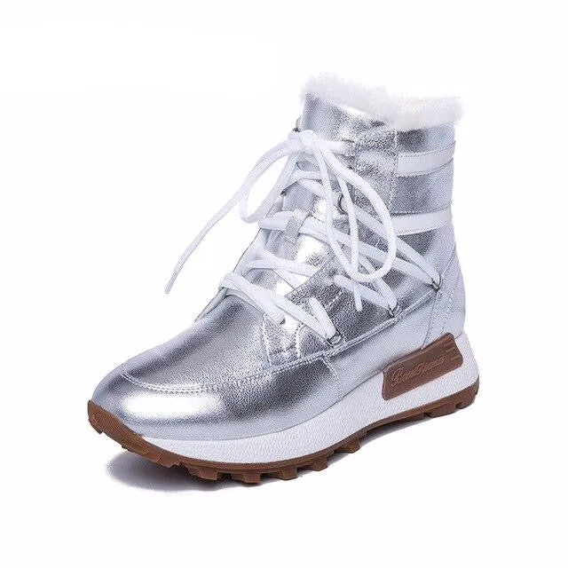 new winter casual shoes with thick soles, ladies fashion natural leather natural fur shoes warm with flat sole
