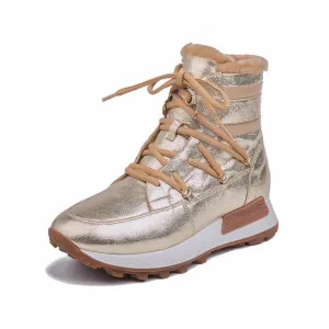 new winter casual shoes with thick soles, ladies fashion natural leather natural fur shoes warm with flat sole
