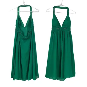 NITELINE Y2K Green Halter Neckline Silk Beaded Dress Size 10 Baby Doll Backless