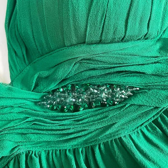 NITELINE Y2K Green Halter Neckline Silk Beaded Dress Size 10 Baby Doll Backless