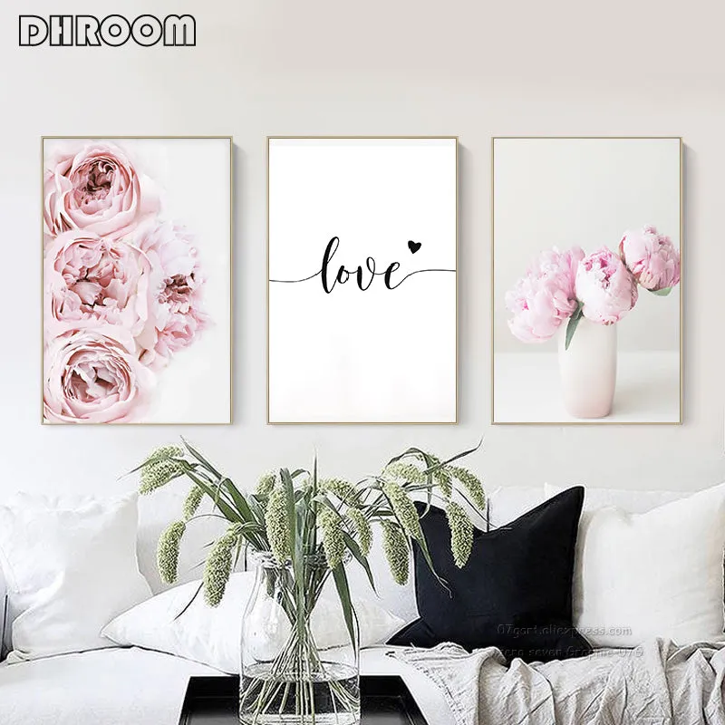 Nordic Decor Pink Peony Love Wall Art