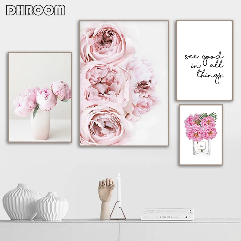 Nordic Decor Pink Peony Love Wall Art