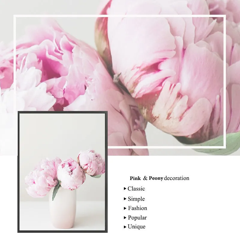 Nordic Decor Pink Peony Love Wall Art