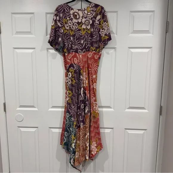 NWOT By Anthropologie Short-Sleeve V-Neck Button-Front Multicolor Midi Dress 14