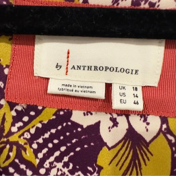 NWOT By Anthropologie Short-Sleeve V-Neck Button-Front Multicolor Midi Dress 14