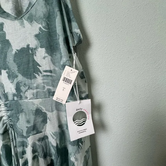 NWT Daily Practice by Anthropologie Half Pipe Mini Dress in Green Motif Size L