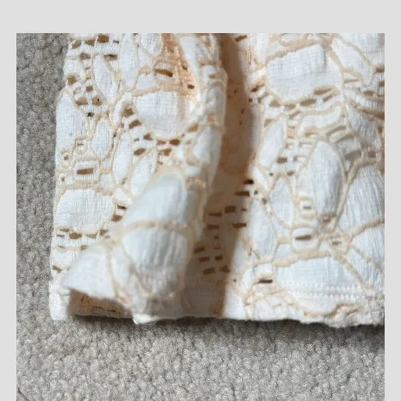 NWT Free People Lace Dress Ivory Peach Long Sleeve Stretch Knit Dress Size Small
