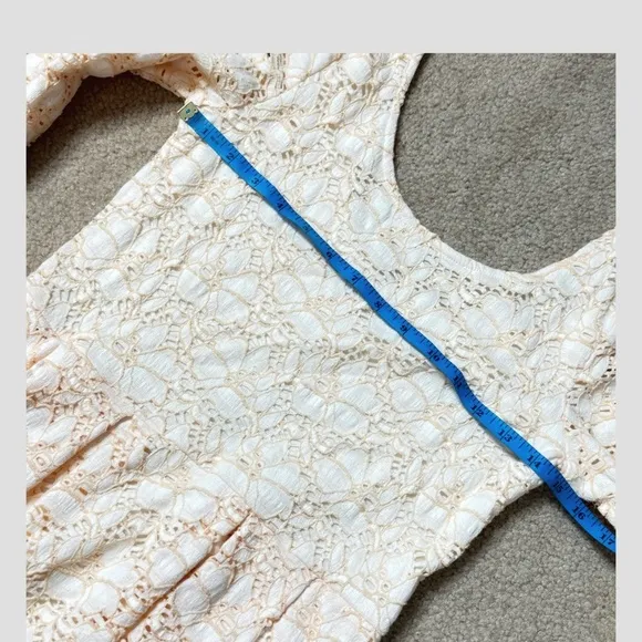NWT Free People Lace Dress Ivory Peach Long Sleeve Stretch Knit Dress Size Small