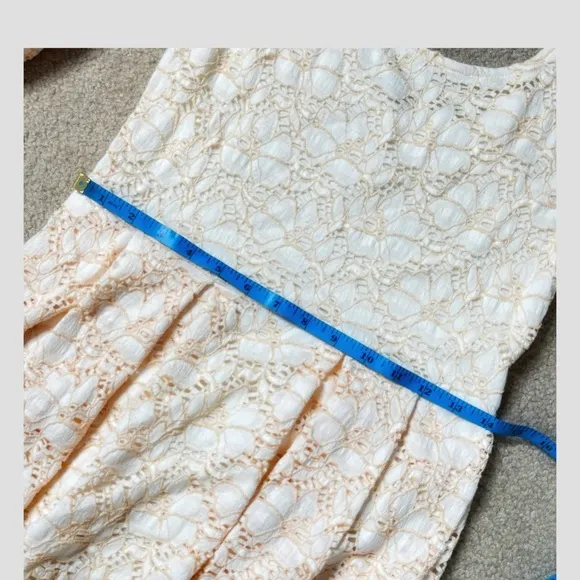 NWT Free People Lace Dress Ivory Peach Long Sleeve Stretch Knit Dress Size Small