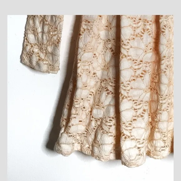 NWT Free People Lace Dress Ivory Peach Long Sleeve Stretch Knit Dress Size Small