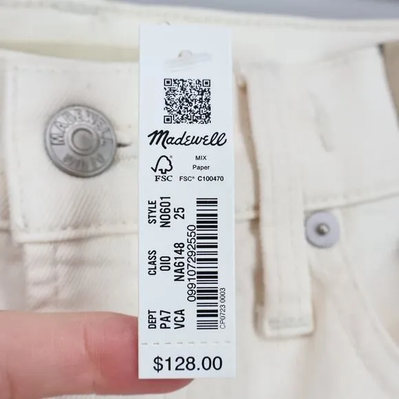 NWT Madewell The Perfect Vintage Wide-Leg Crop Jean Vintage Canvas Ecru Size 25