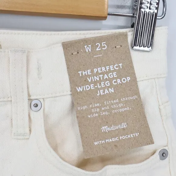 NWT Madewell The Perfect Vintage Wide-Leg Crop Jean Vintage Canvas Ecru Size 25