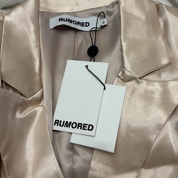 NWT Revolve Rumored BlushPink Satin Double Breasted James Blazer Dress Champagne