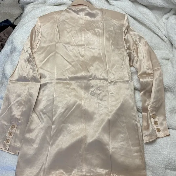 NWT Revolve Rumored BlushPink Satin Double Breasted James Blazer Dress Champagne
