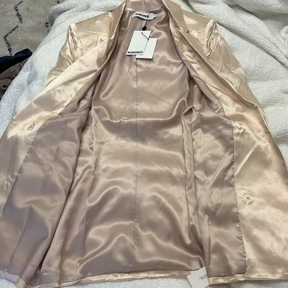 NWT Revolve Rumored BlushPink Satin Double Breasted James Blazer Dress Champagne