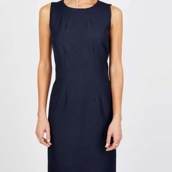 NWT T Tahari Sleeveless Sheath Midi Dress Denim Navy Blue size 8