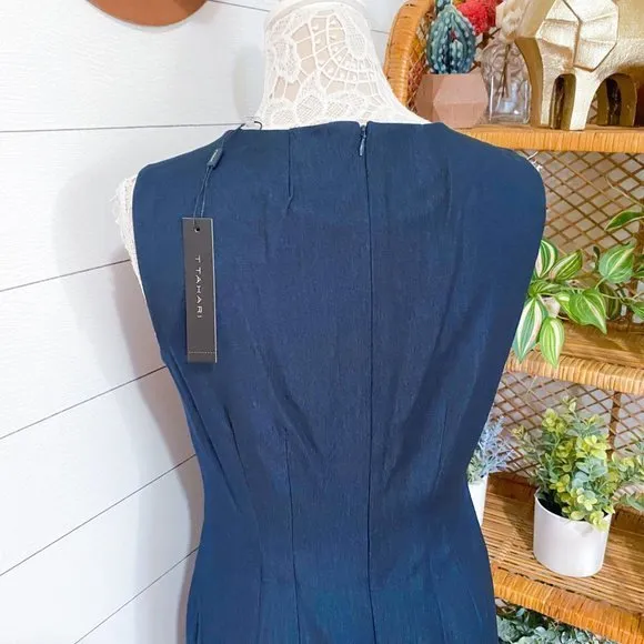NWT T Tahari Sleeveless Sheath Midi Dress Denim Navy Blue size 8