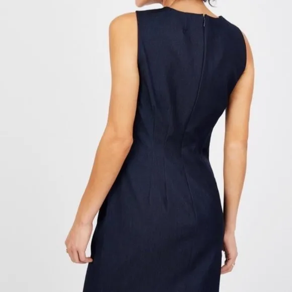 NWT T Tahari Sleeveless Sheath Midi Dress Denim Navy Blue size 8