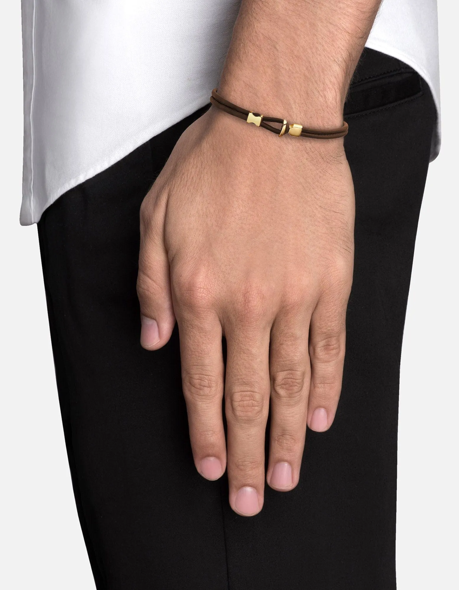 Orson Loop Leather Bracelet, Gold Vermeil
