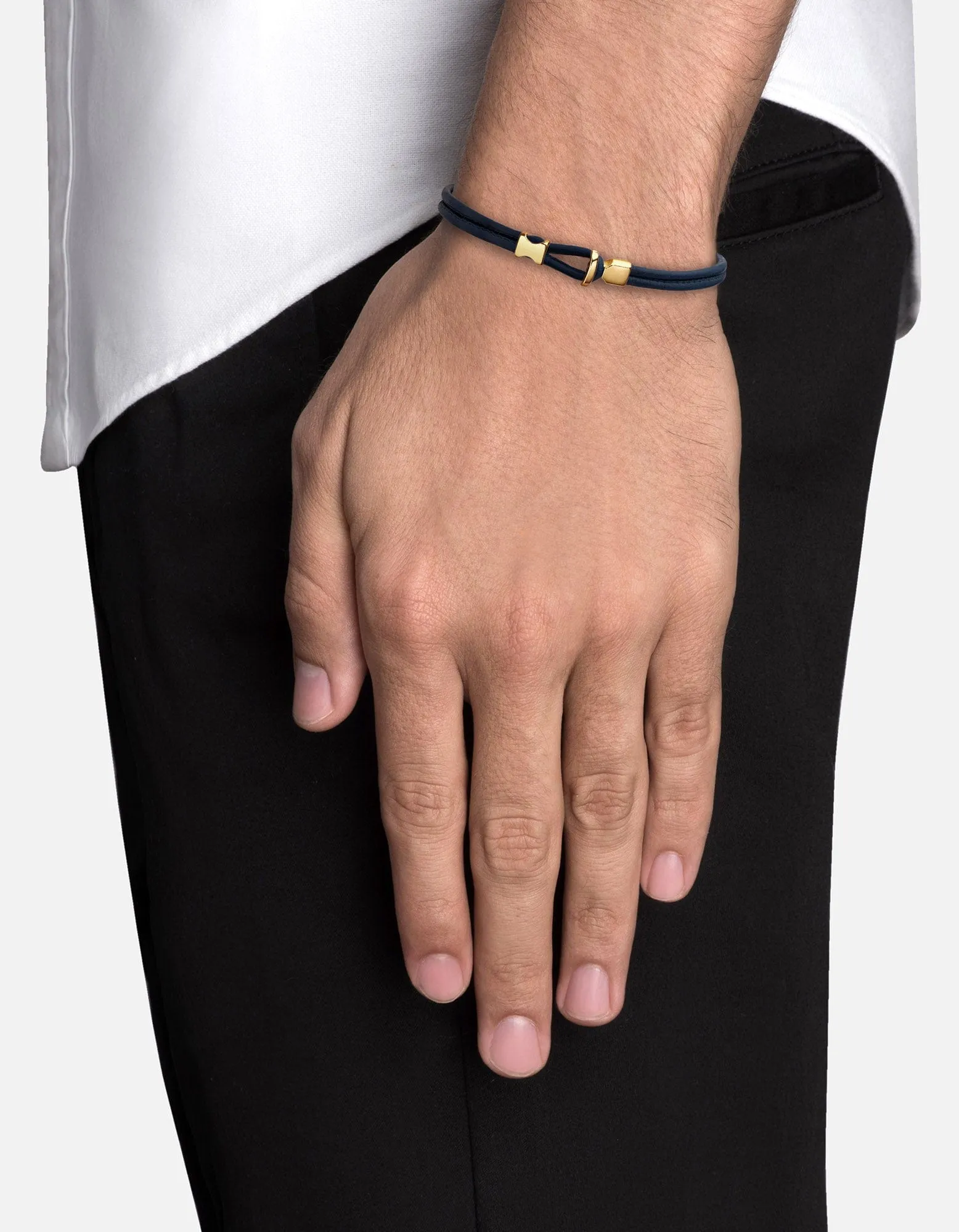 Orson Loop Leather Bracelet, Gold Vermeil
