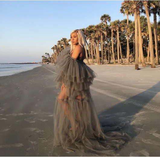 Oyemwen Green Tiered High Low Sheer Maxi Dress (Custom Colors Available)