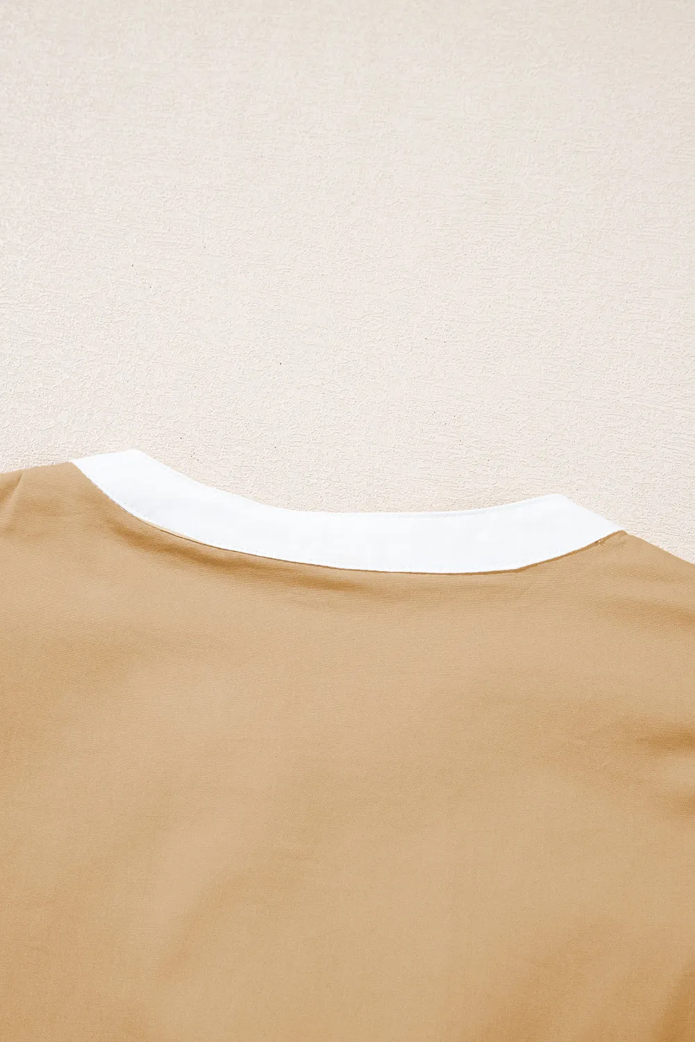 Pale Khaki Contrast Trim Pintuck Puff Sleeve Tied Neck Short Dress