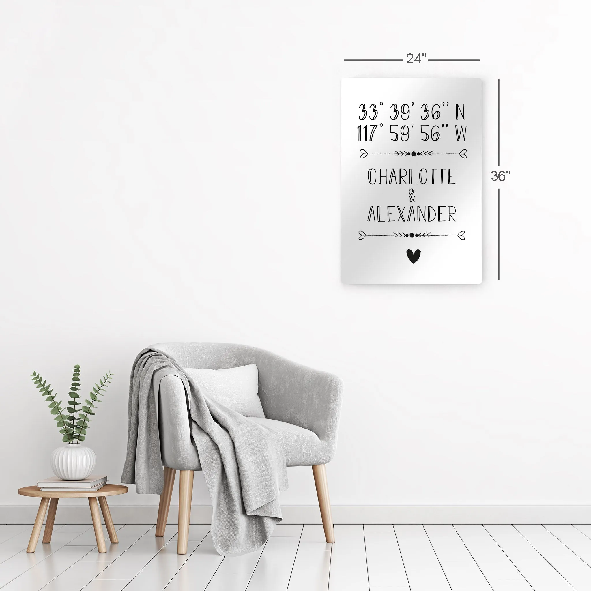 Personalized Gift Wall Art with Couple Names and Coordinates Minimalist Design