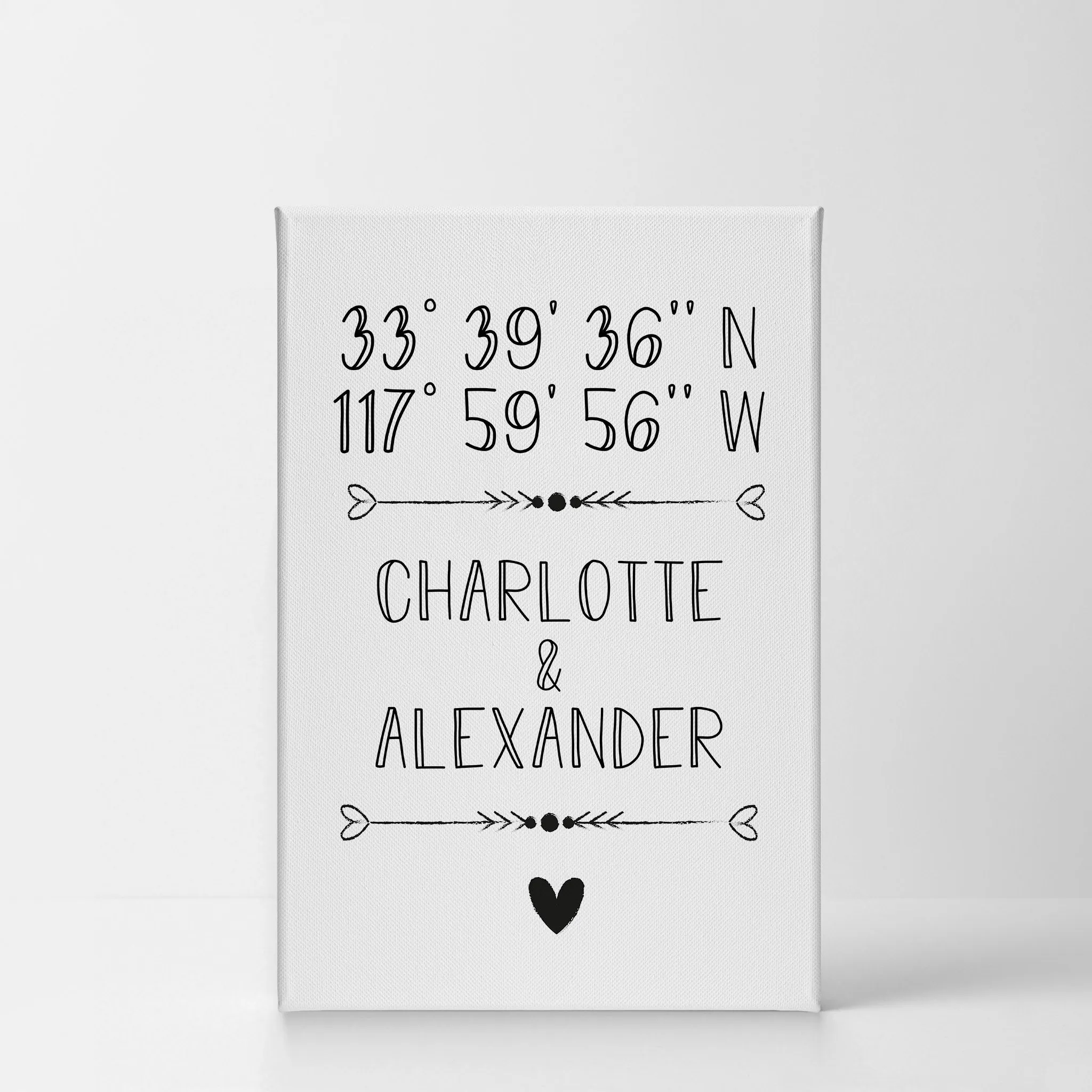 Personalized Gift Wall Art with Couple Names and Coordinates Minimalist Design