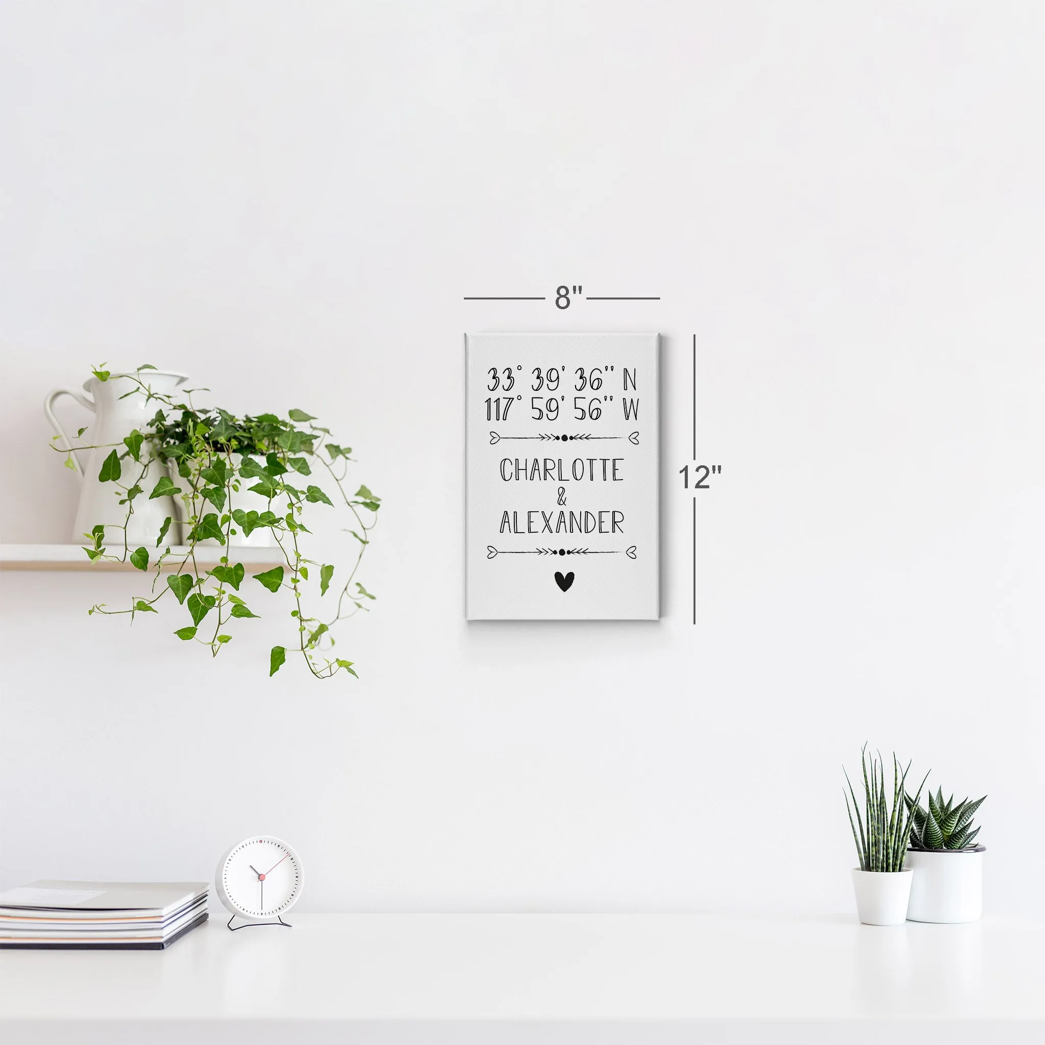 Personalized Gift Wall Art with Couple Names and Coordinates Minimalist Design