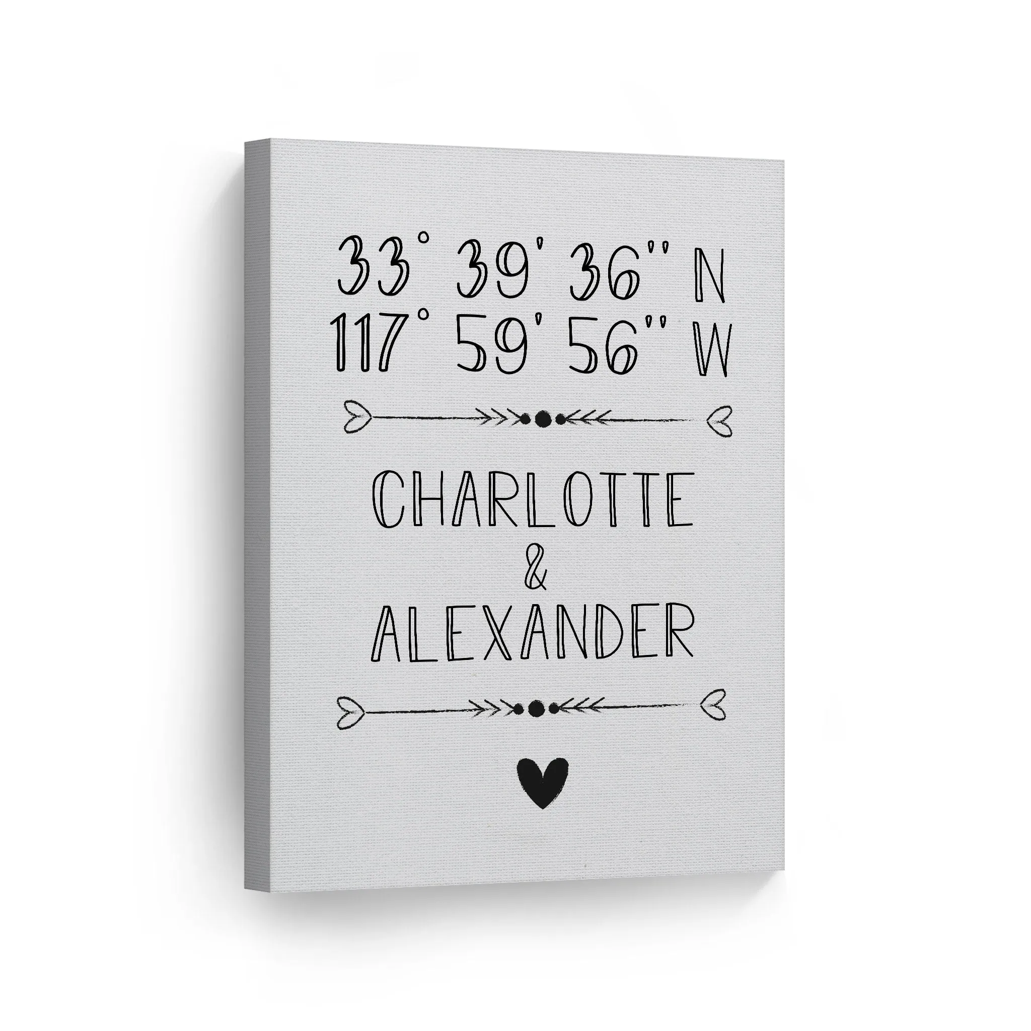 Personalized Gift Wall Art with Couple Names and Coordinates Minimalist Design